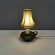 Small ceramic table lamp with beautiful green glaze and original shade, 70s