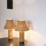 Pair of large Scandinavian rattan lamps from the 80s