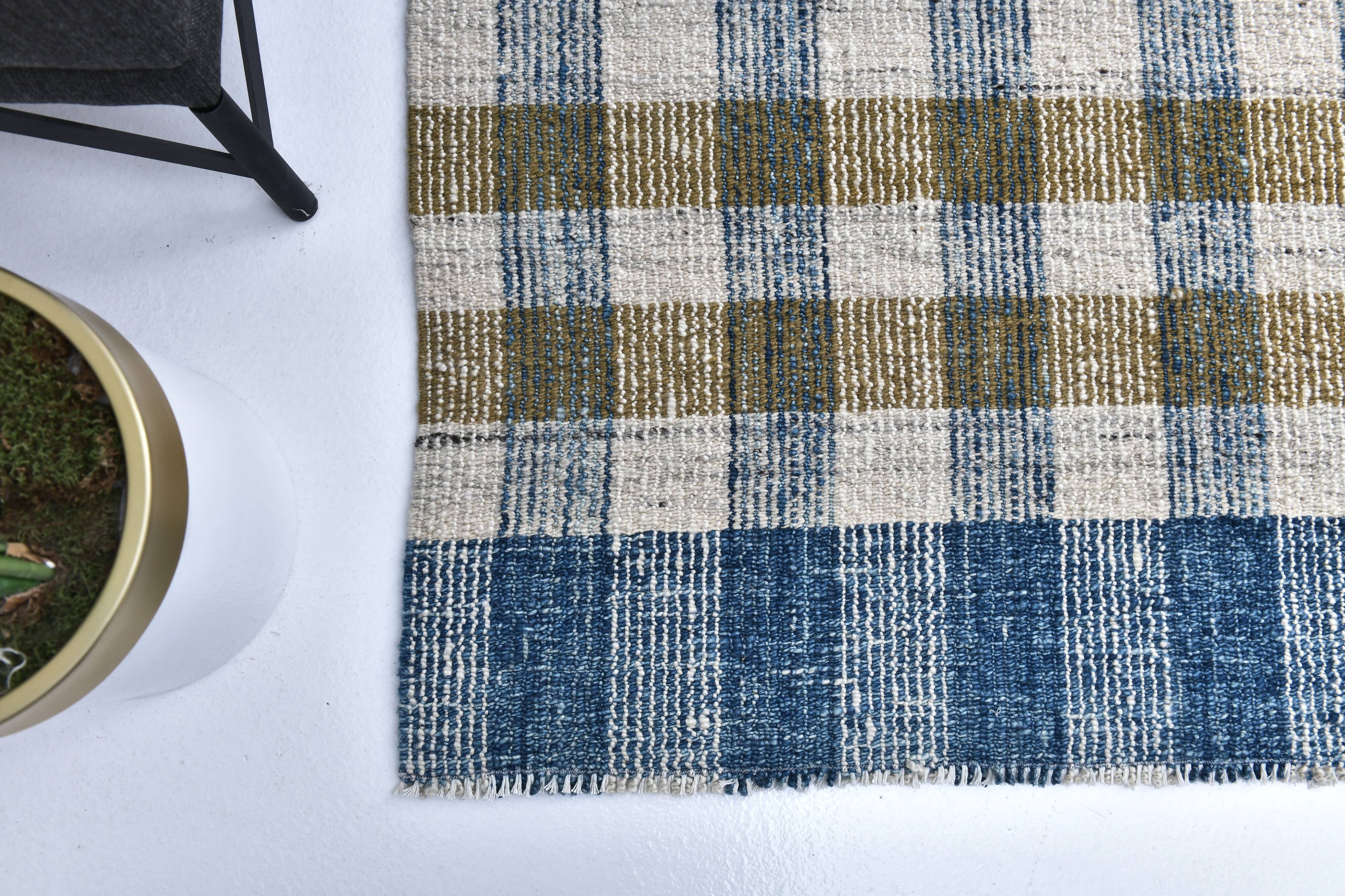scandinavian kilim 290x190 cm , blue beige and  mustard colour.