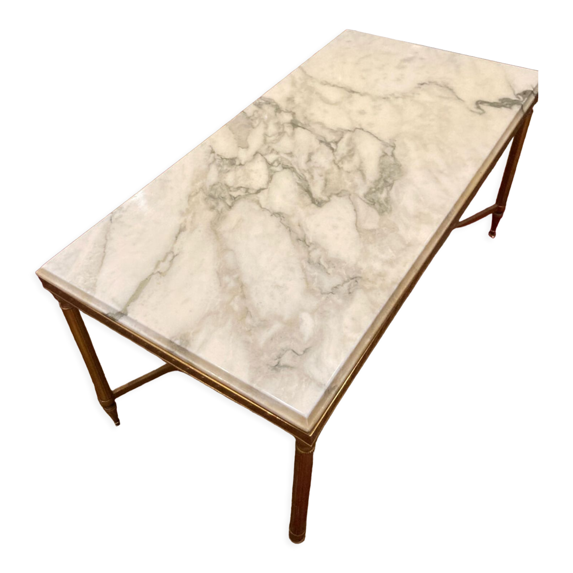 Brass coffee table and white marble Louis XVI style