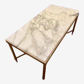 Table basse laiton et marbre blanc style Louis XVI