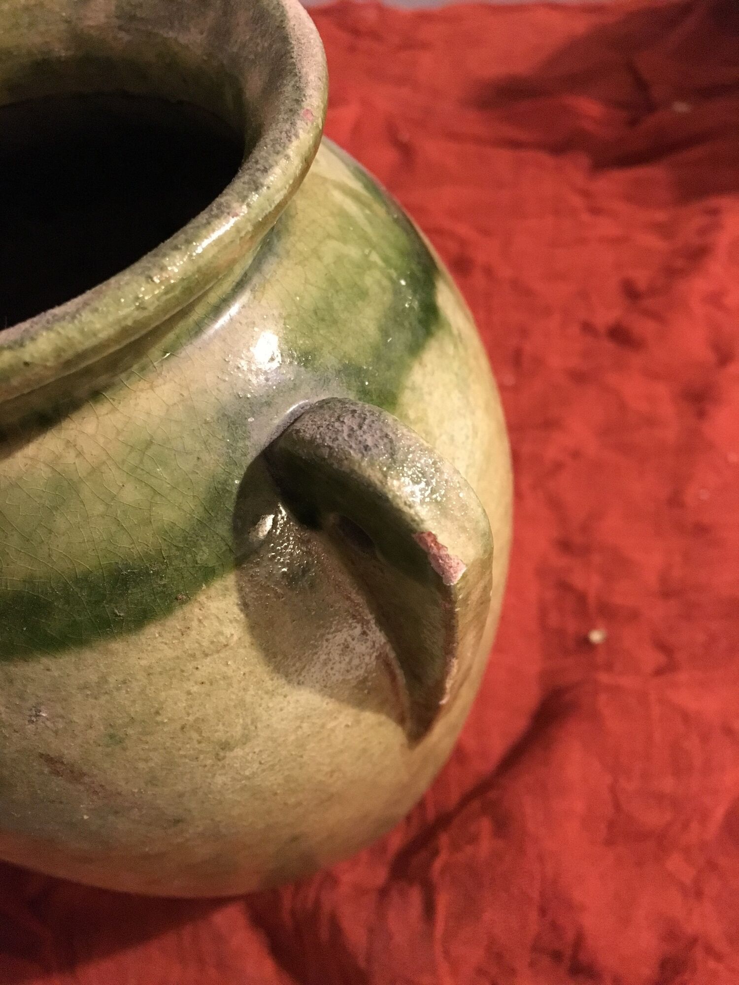 Duo de jarres terre cuite vernissées verte