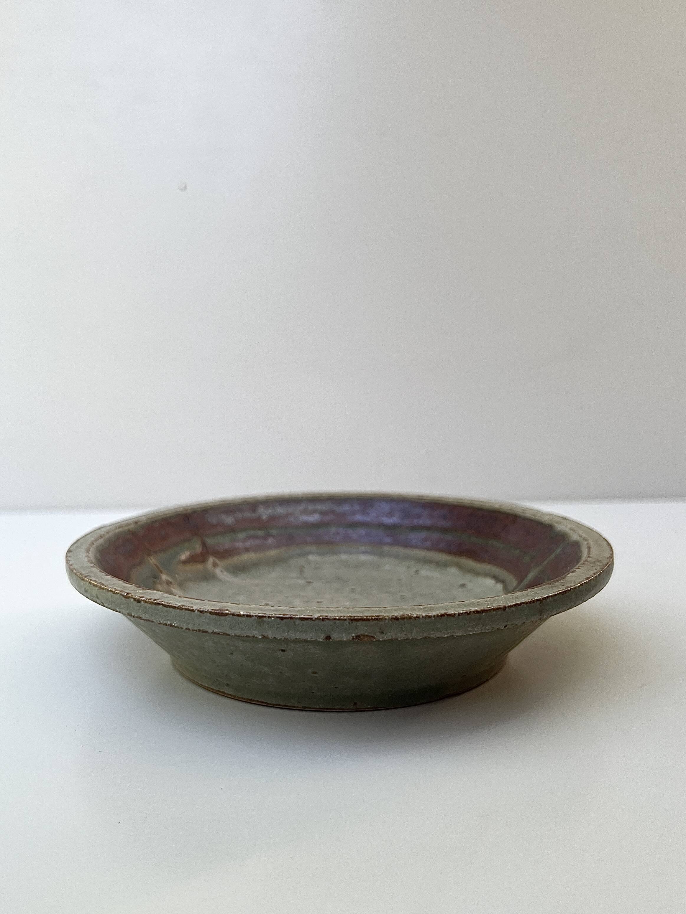 Bowl, hand-turned glazed stoneware catchall signed PY.