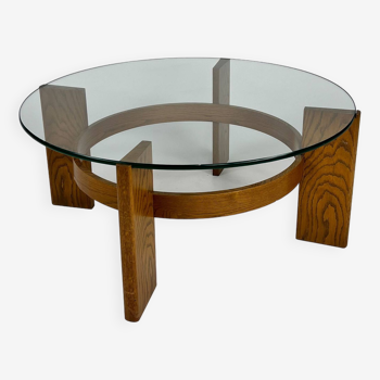 Vintage Oak and Thick Glass Coffee Table, 1960