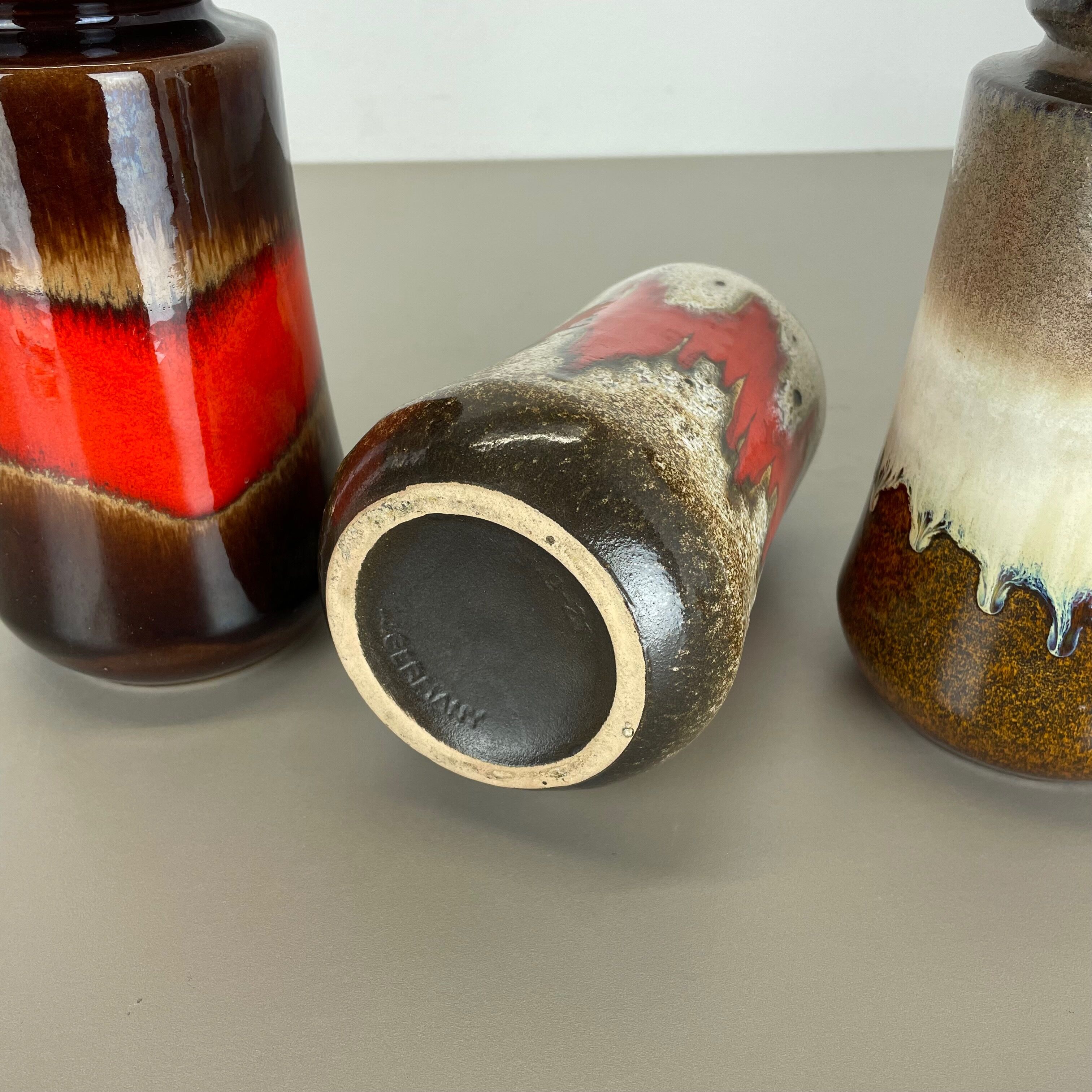 Set of three Vintage Pottery Fat Lava Vases Made by Scheurich, Germany, 1970s