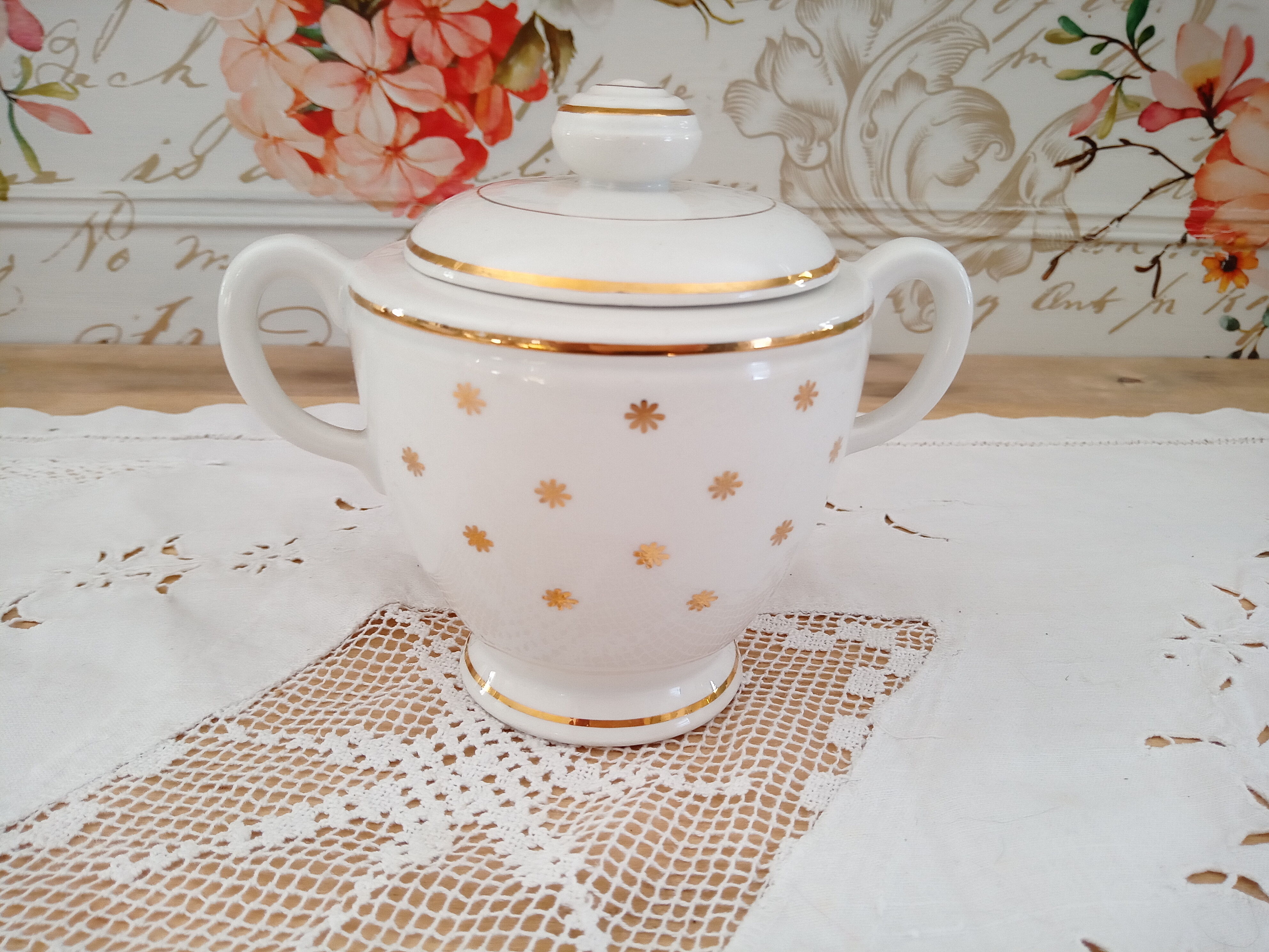 Sugar Lunéville KG France white decoration gold stars