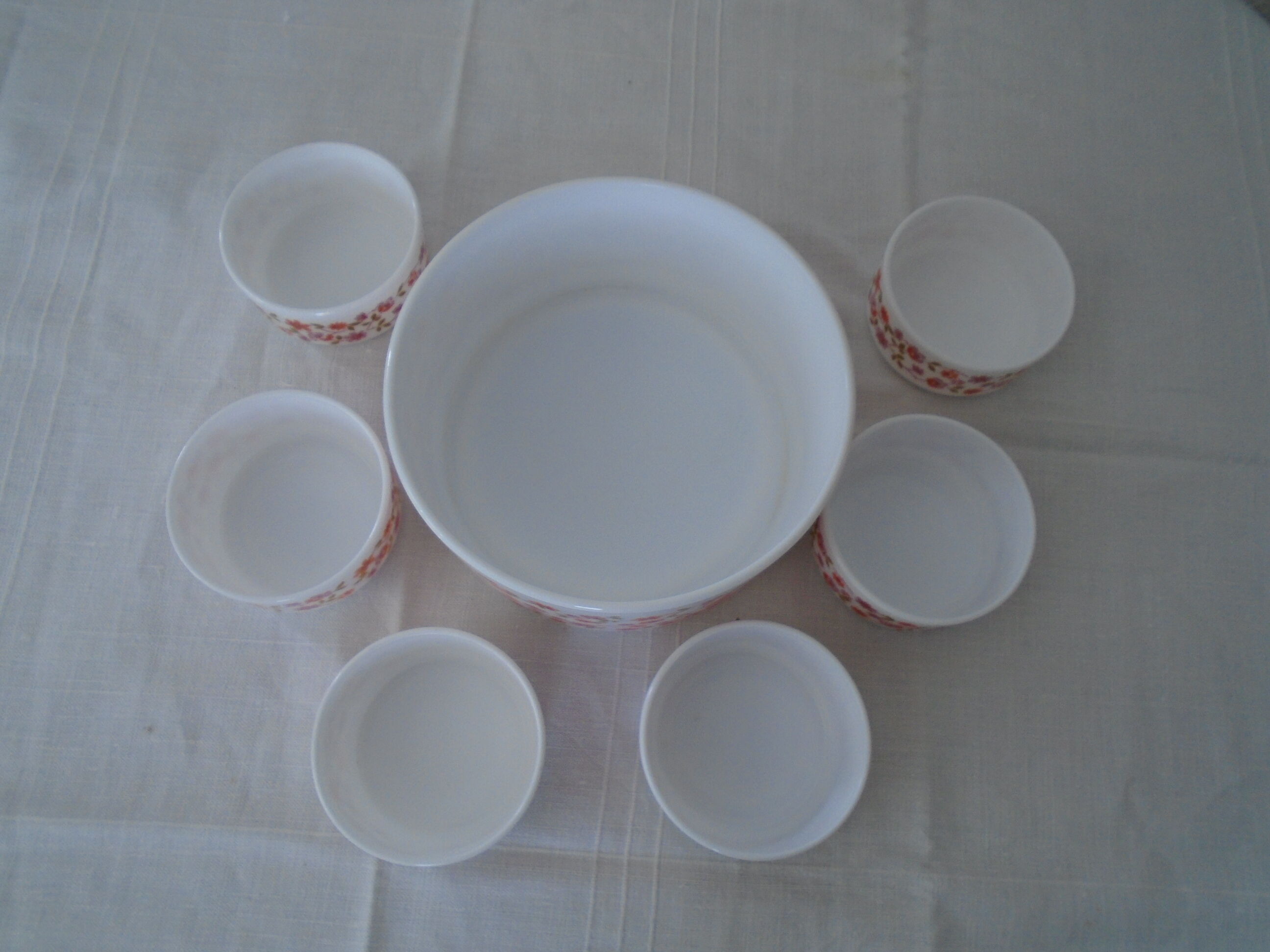 Saladier - t 6 cups scania orange flowers vintage arcopal