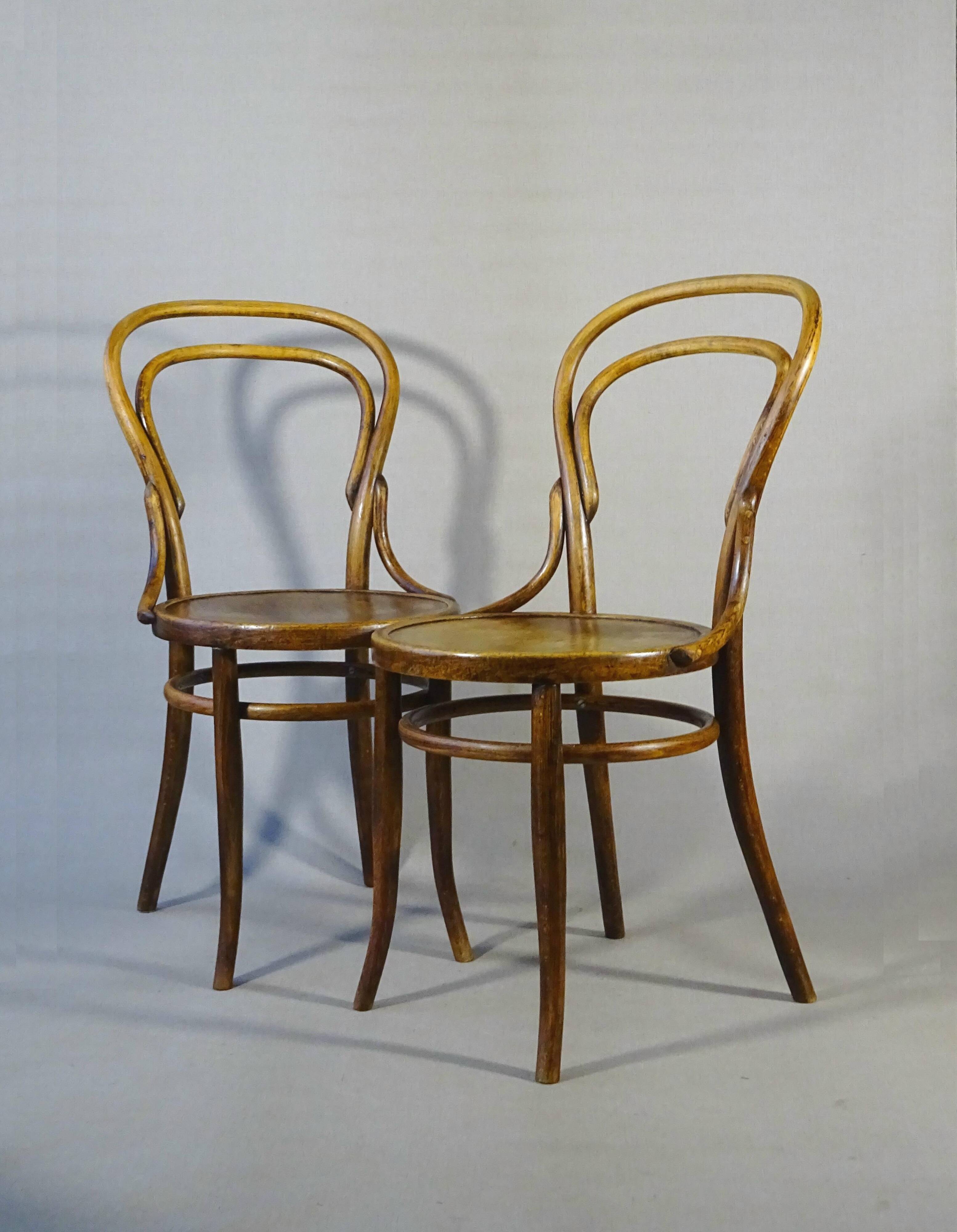 Two chairs No. 14, circa 1890 by Fuchs and Freud Bielitz, original patina