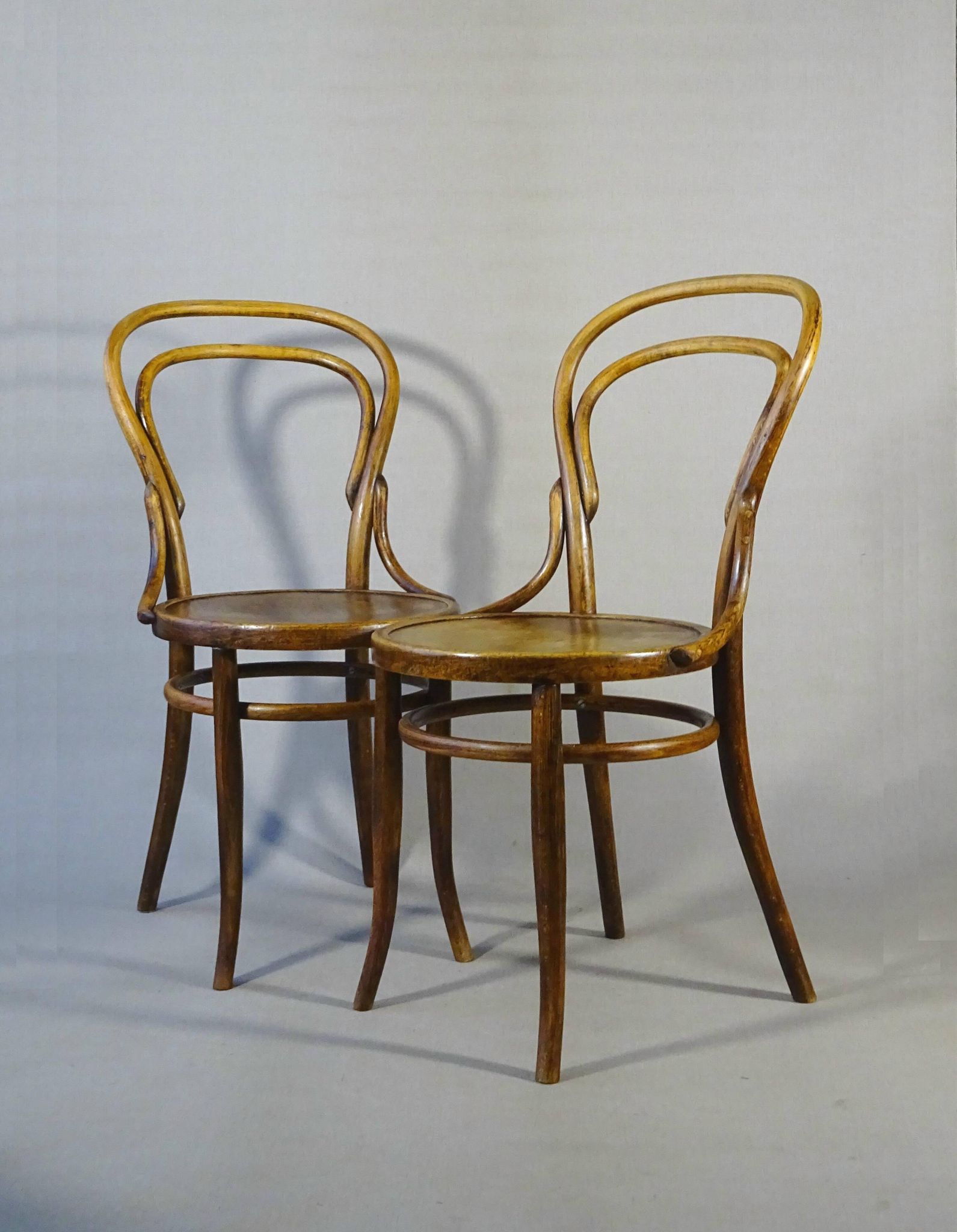 Two chairs No. 14, circa 1890 by Fuchs and Freud Bielitz, original patina