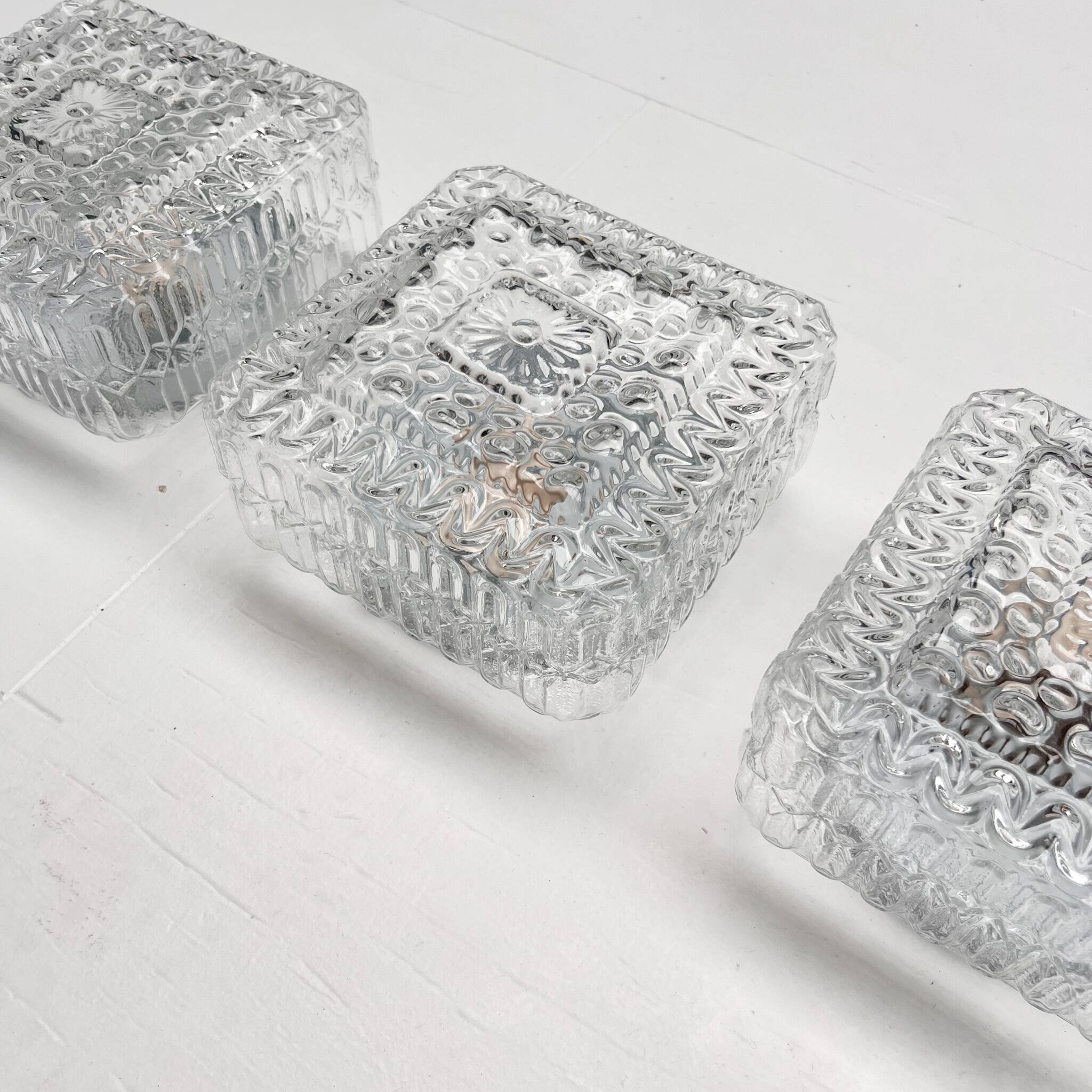Set of 3 ice glass ceiling lamps, 1970s