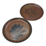 Set of 2 plates in pyrite stoneware with floral decoration h. siegfried, souffle