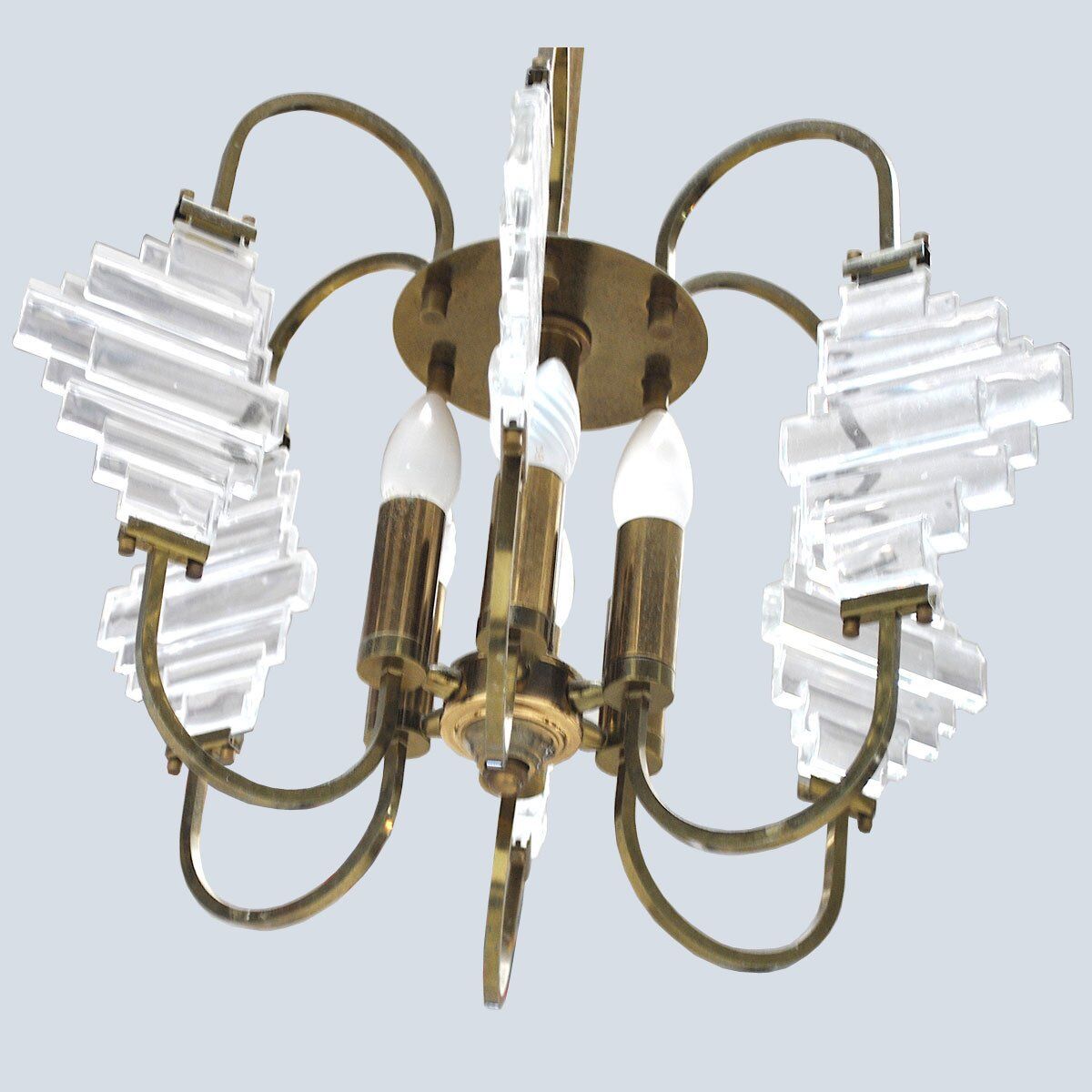 Ceiling lamp in brass and glass in the style of Angelo Brotto, 1950s.
