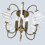 Ceiling lamp in brass and glass in the style of Angelo Brotto, 1950s.