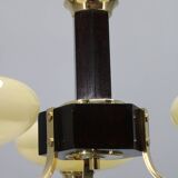 Art Deco brass and wood chandelier with champagne glass, Czechoslovakia 1930s