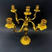 Very large five-light candelabra, in the Louis XV rocaille style, made of gilt bronze.