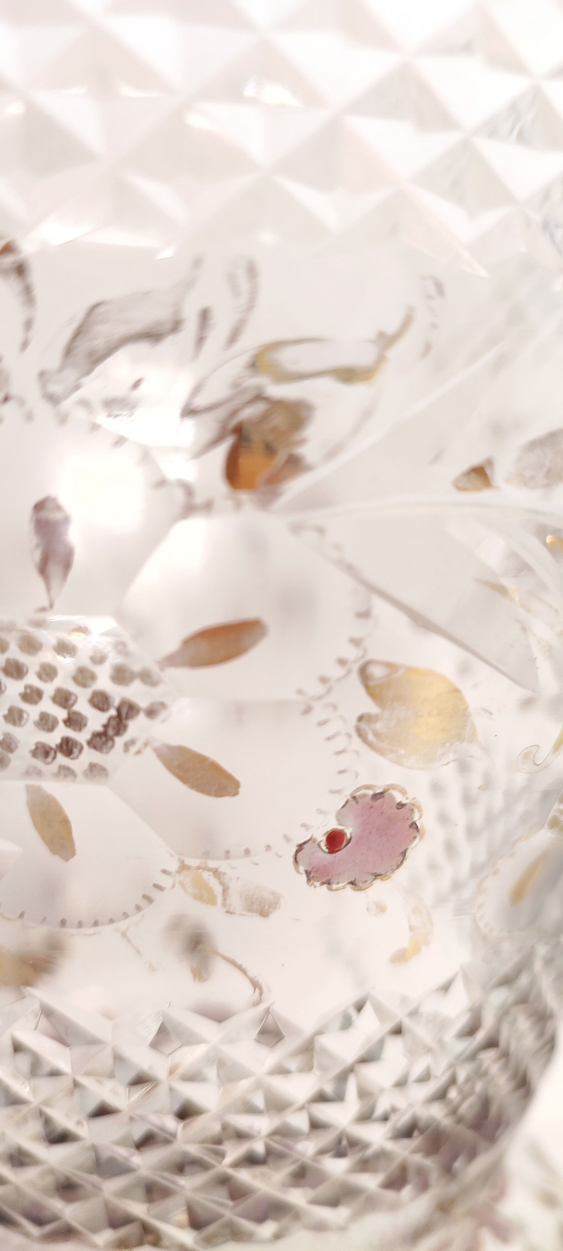 Glass vase carved and painting by hand. France 1940s.