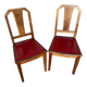 Pair of Vintage Art Deco Wooden Chairs with Red Leather Upholstery #D742