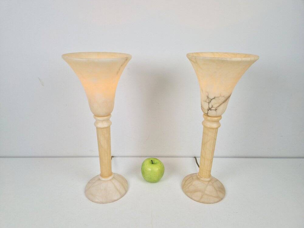 Lampes de table en albâtre vintage en marbre, années 1970, ensemble de 2