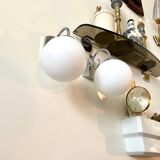 2 wall lamps in chromed metal and white opaline