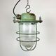 Green Industrial Soviet Bunker Pendant Light with Iron Grid, 1960s