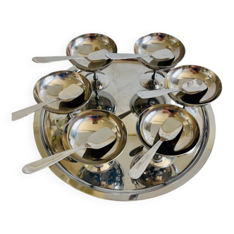 Vintage Stainless Steel Ice Cream Cups, Spoons and Trays