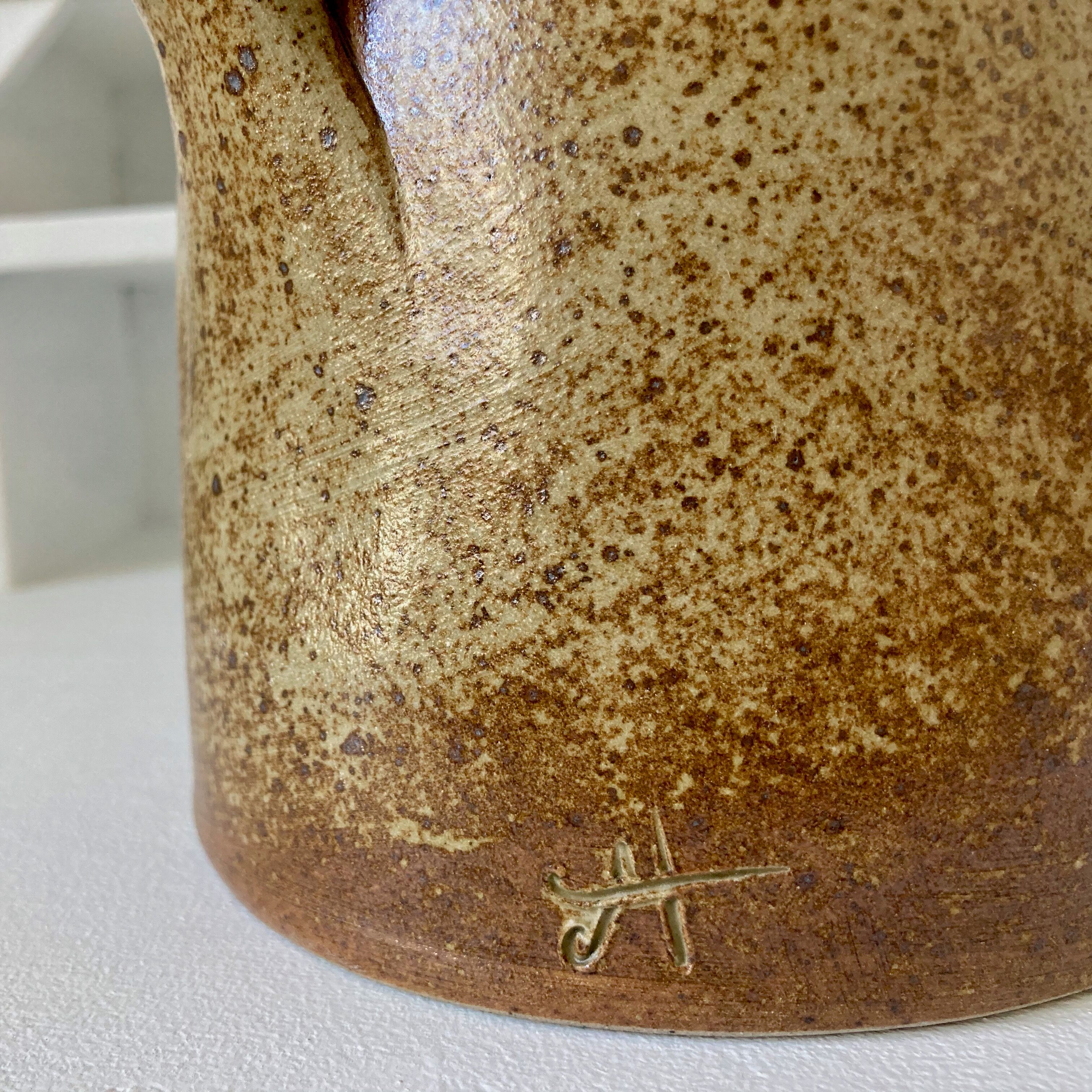 Pitcher sandstone vase signed