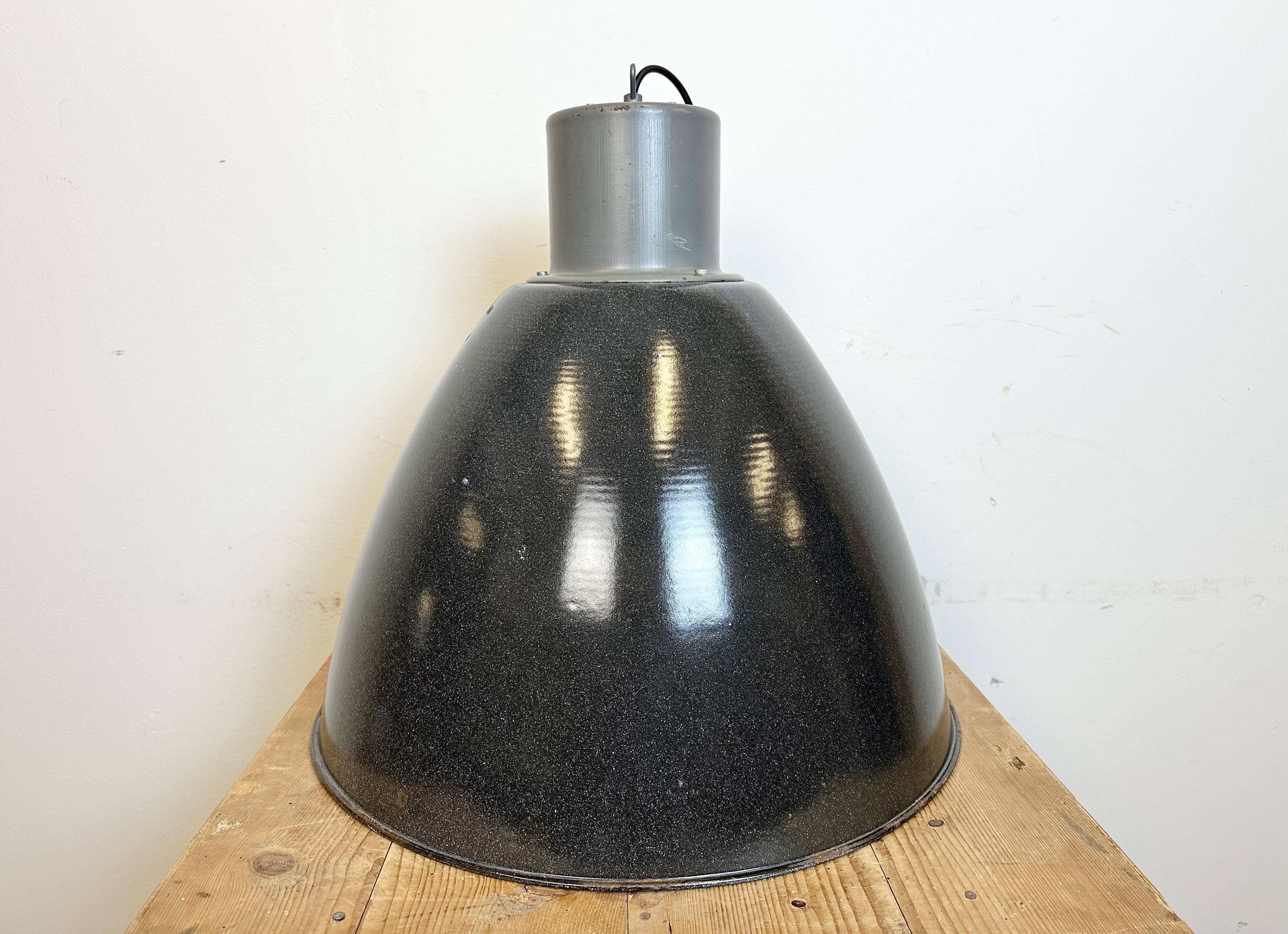 Large Dark Grey Enamel Industrial Factory Lamp from Elektrosvit, 1960s