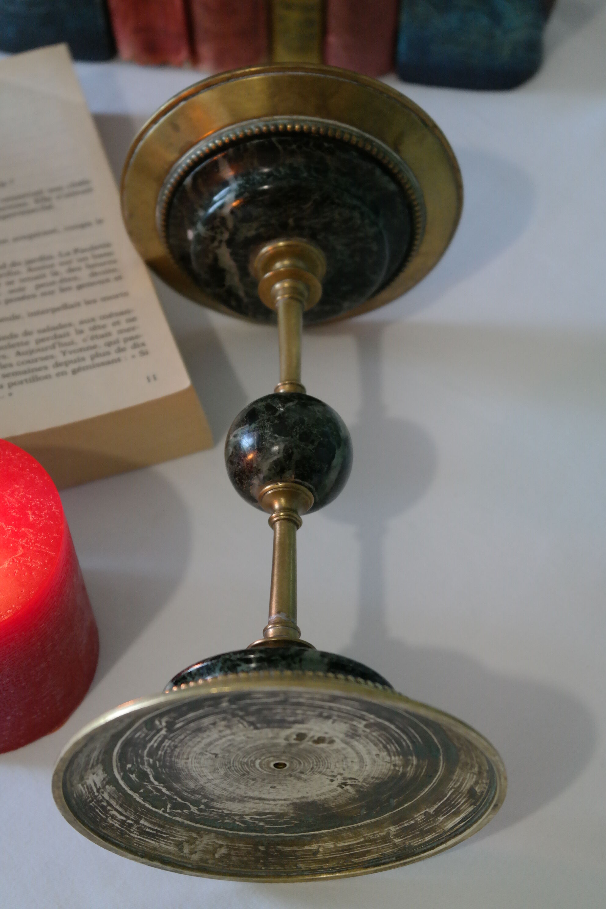Brass and green marble candlestick