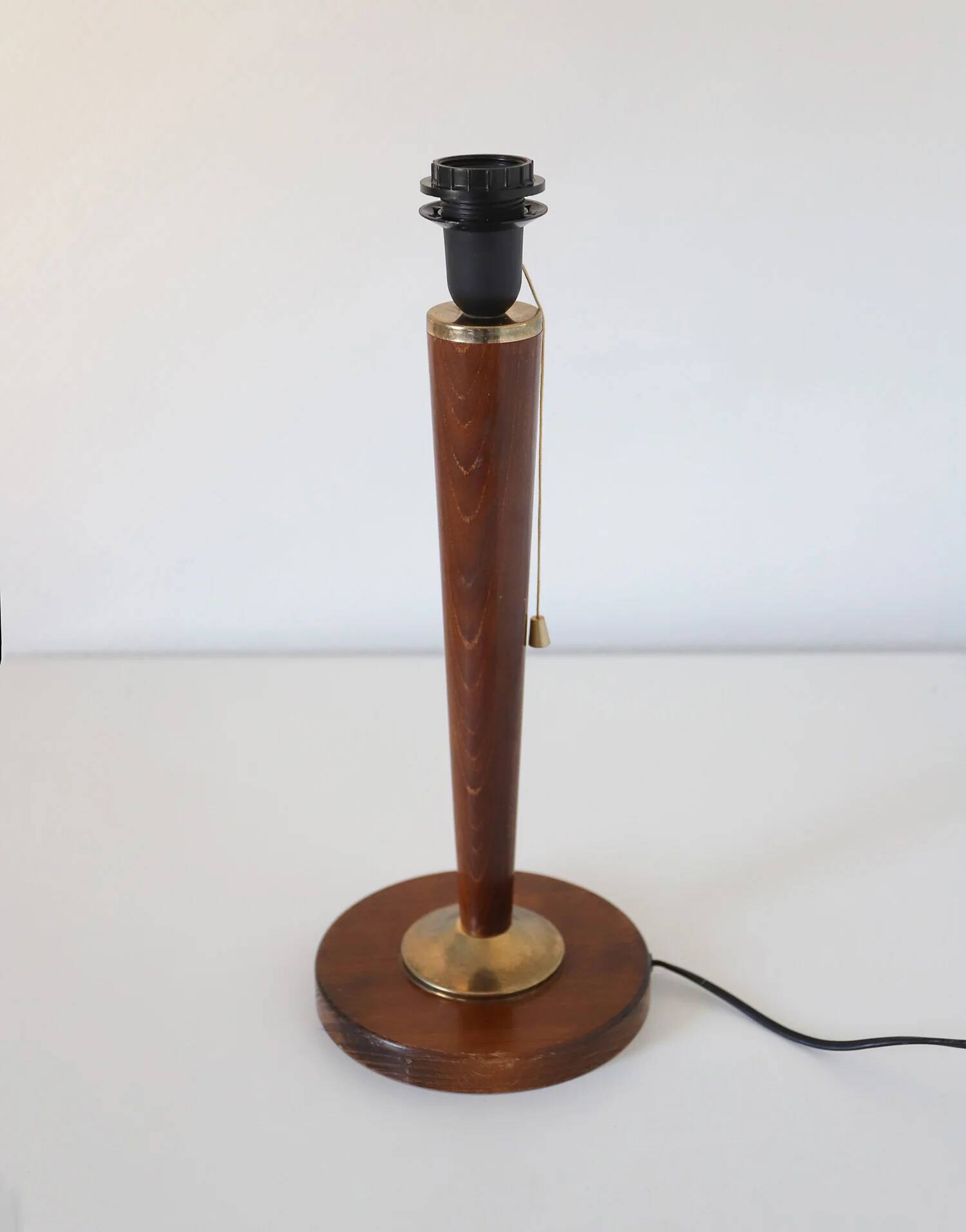 Recycled vintage lamp — spindle wooden base, pleated green linen shade