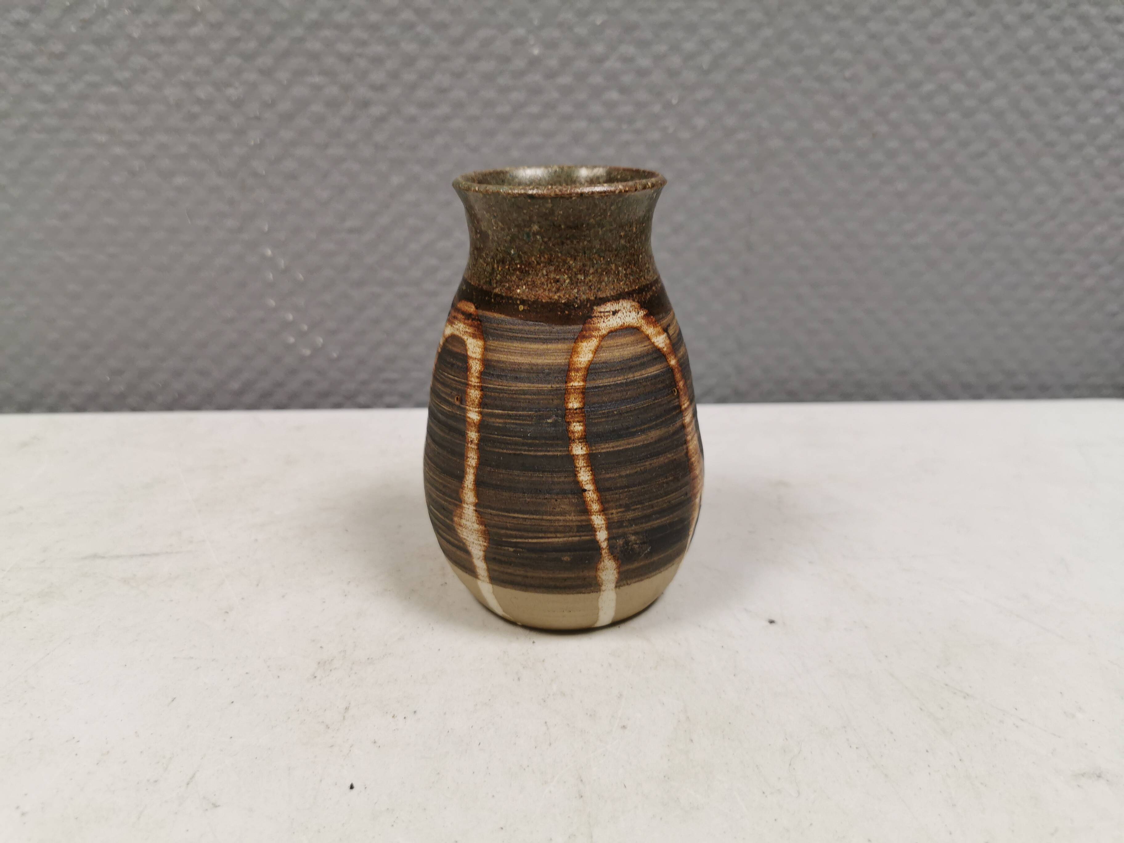 Small ceramic vase with "runny" glaze. Denmark 1980s.