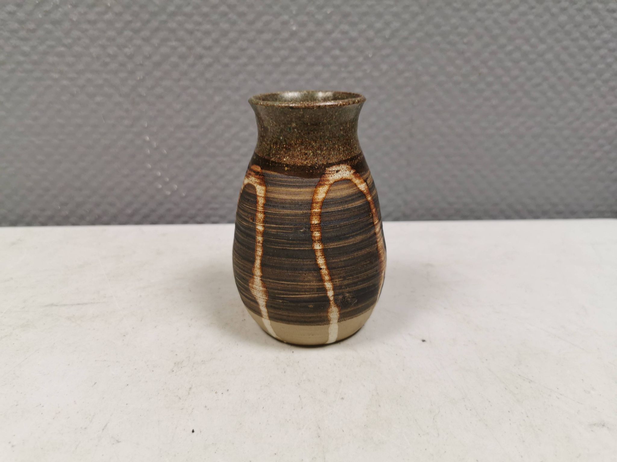 Small ceramic vase with "runny" glaze. Denmark 1980s.