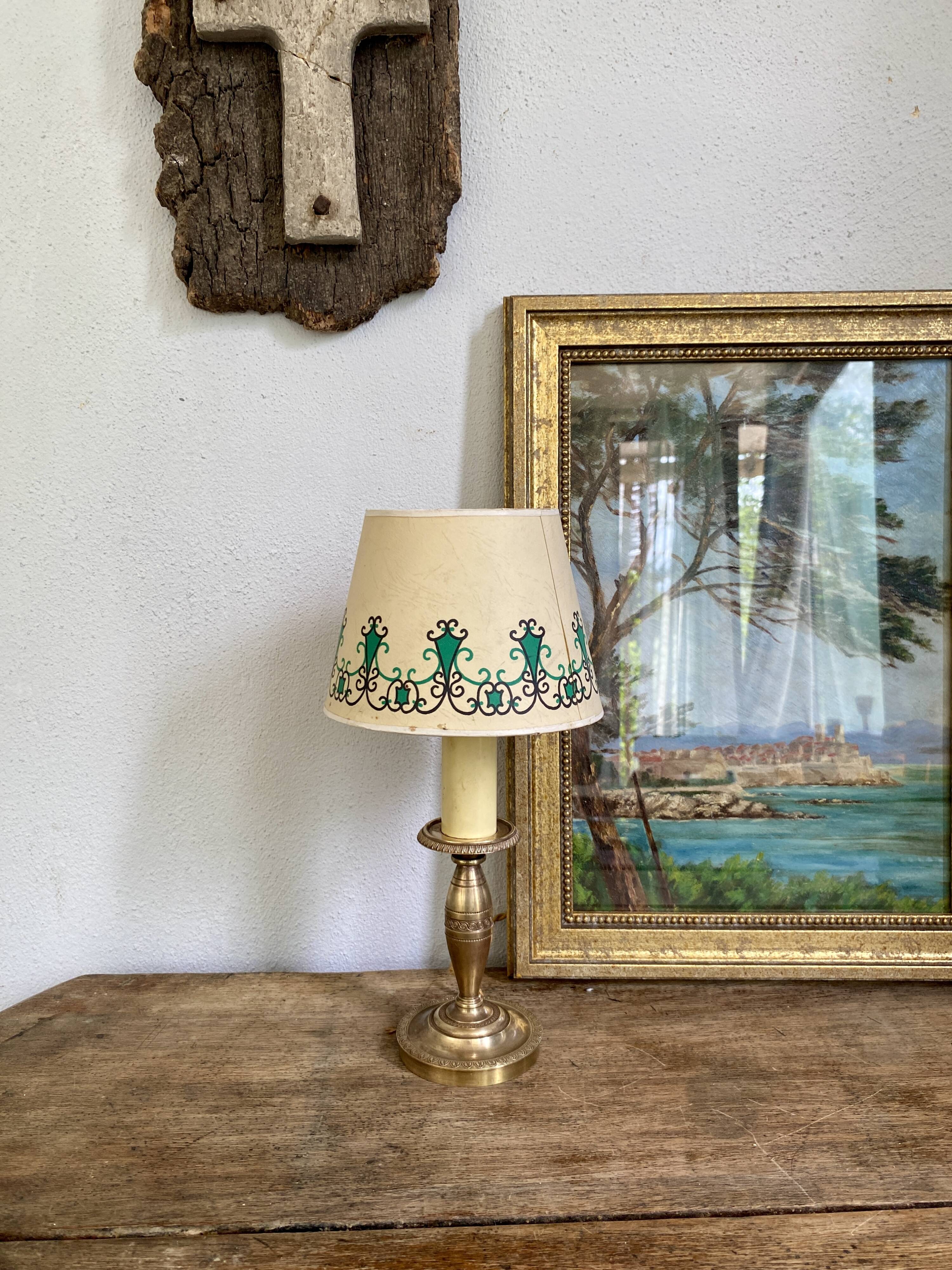 Brass lamp, 2 M new fabric cable, painted lampshade