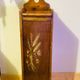 1980s solid wood bread bin decorated with a golden wheat sheaf