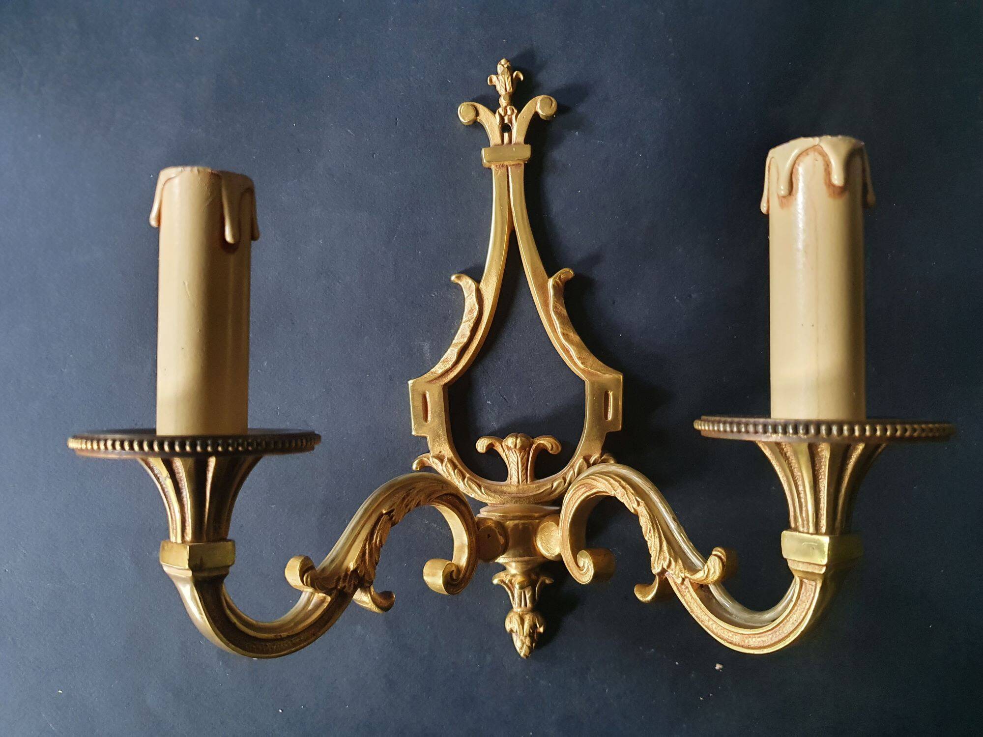 Three Louis XVI bronze wall sconces by Lucien Gau, Paris, antique.