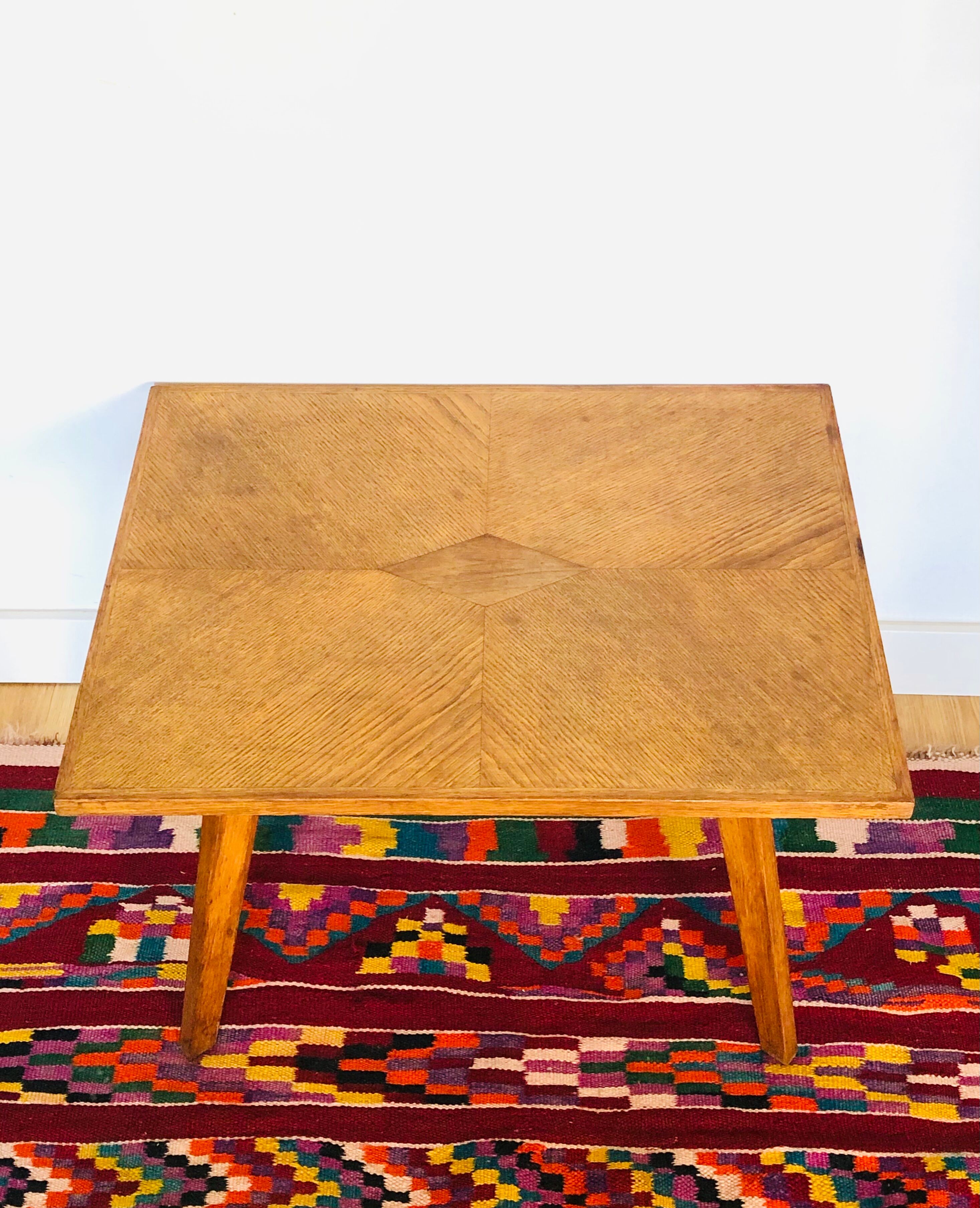 Coffee table vintage compass feet inlaid wood