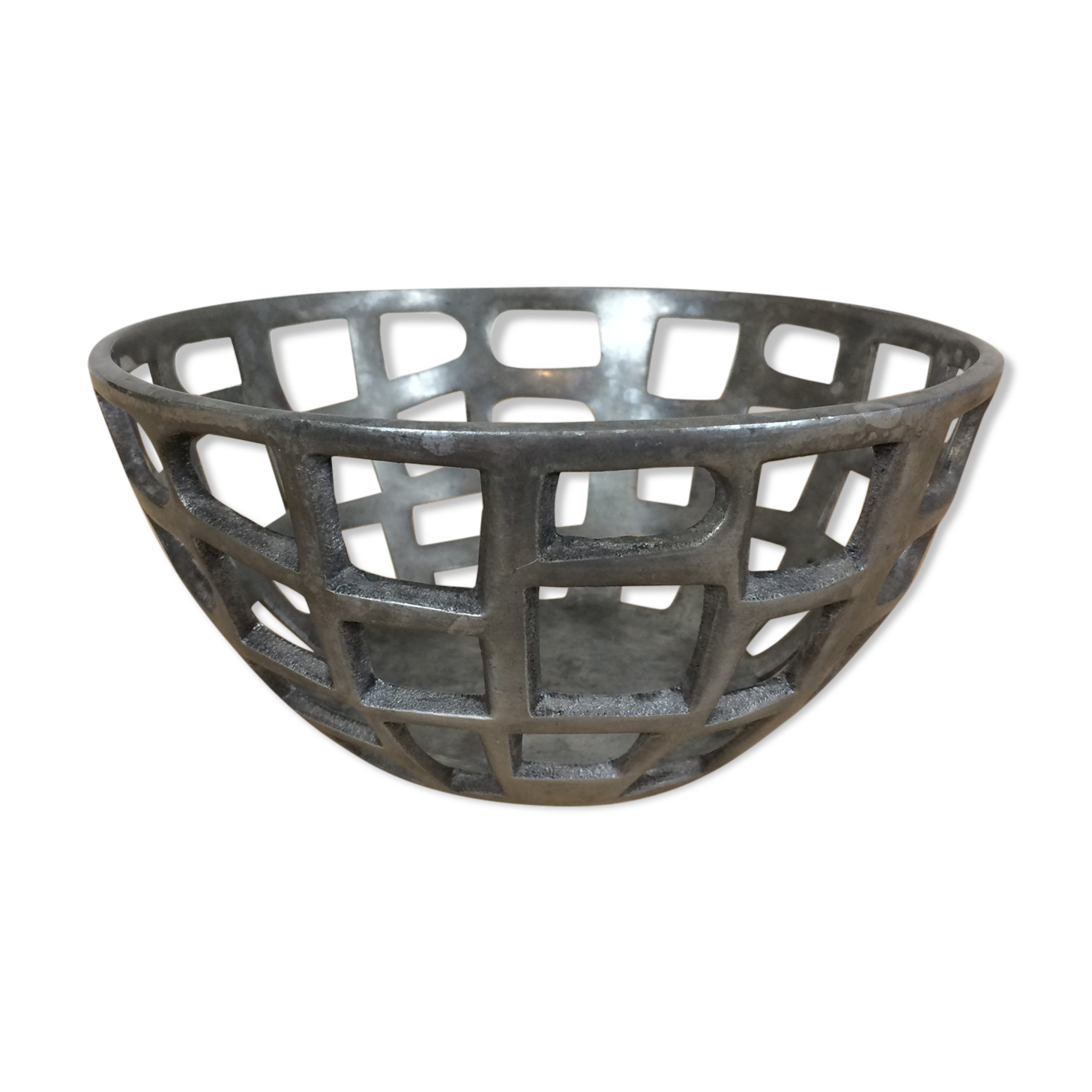 Brutalist fruit basket made of cast aluminum 70's
