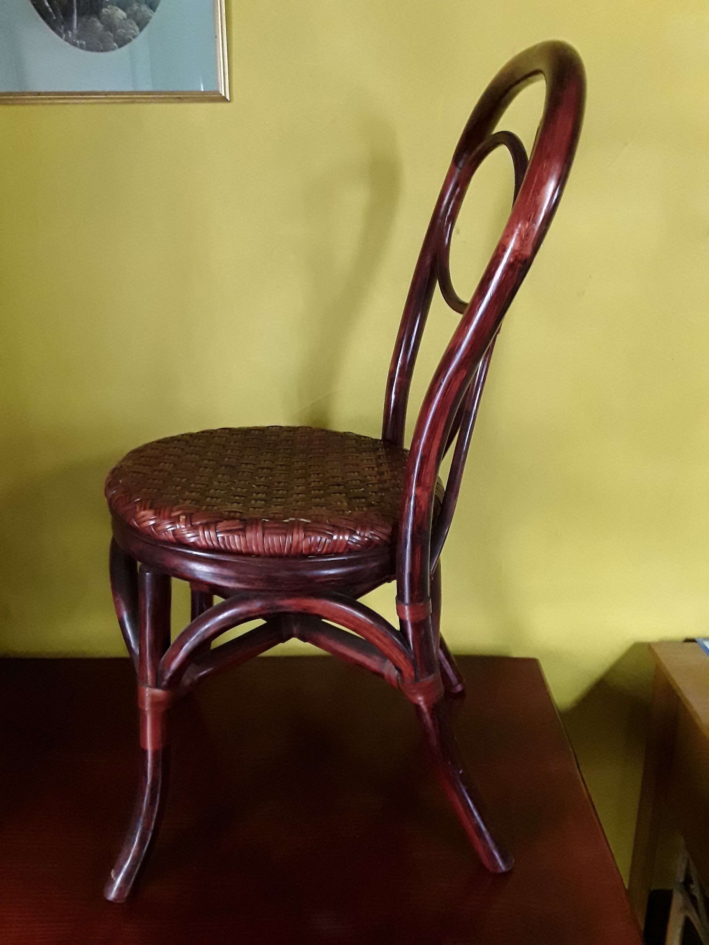 Desk and chair in rattan and vintage wood