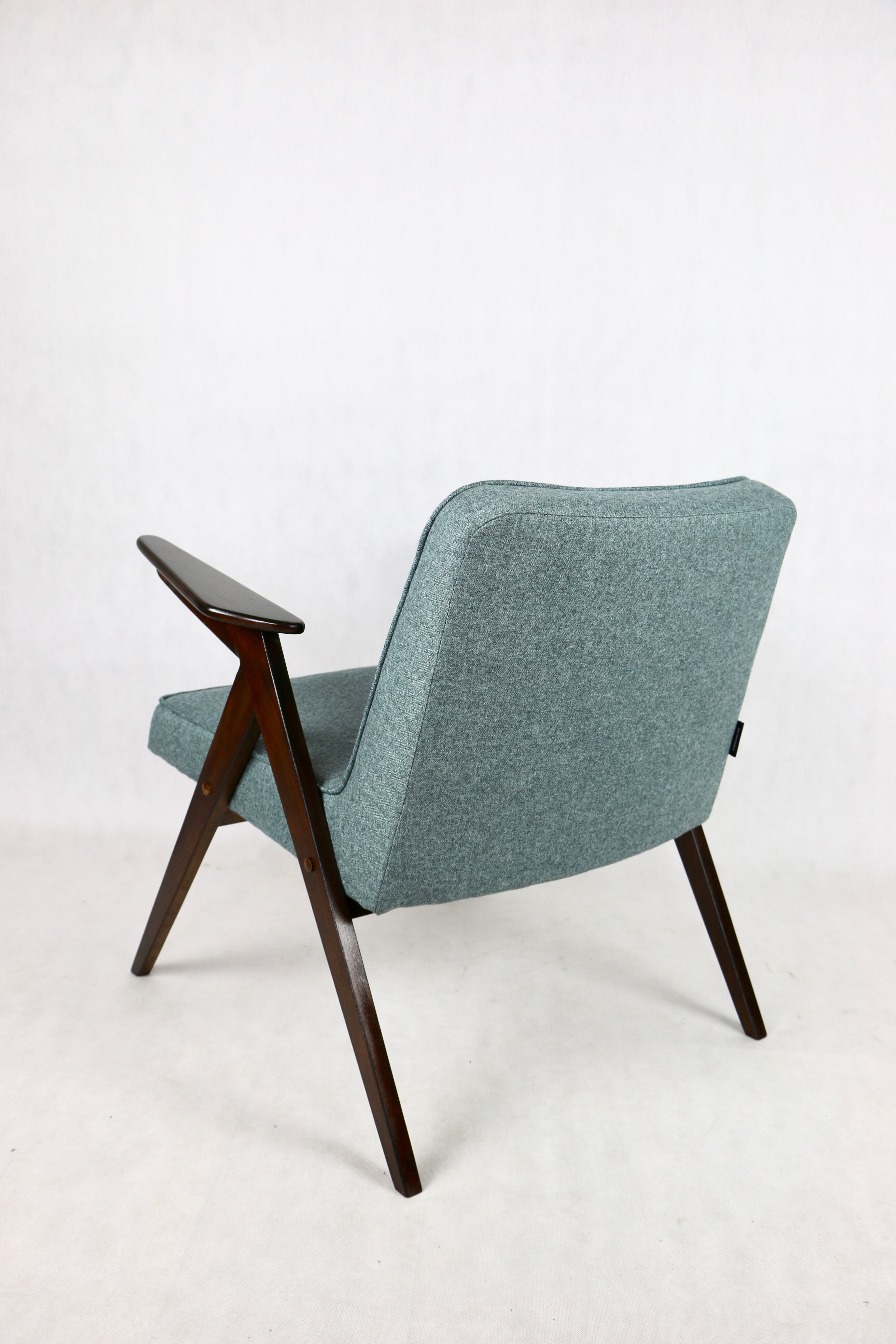 Bunny armchair in blue tweed by Józef Chierowski, 1970s