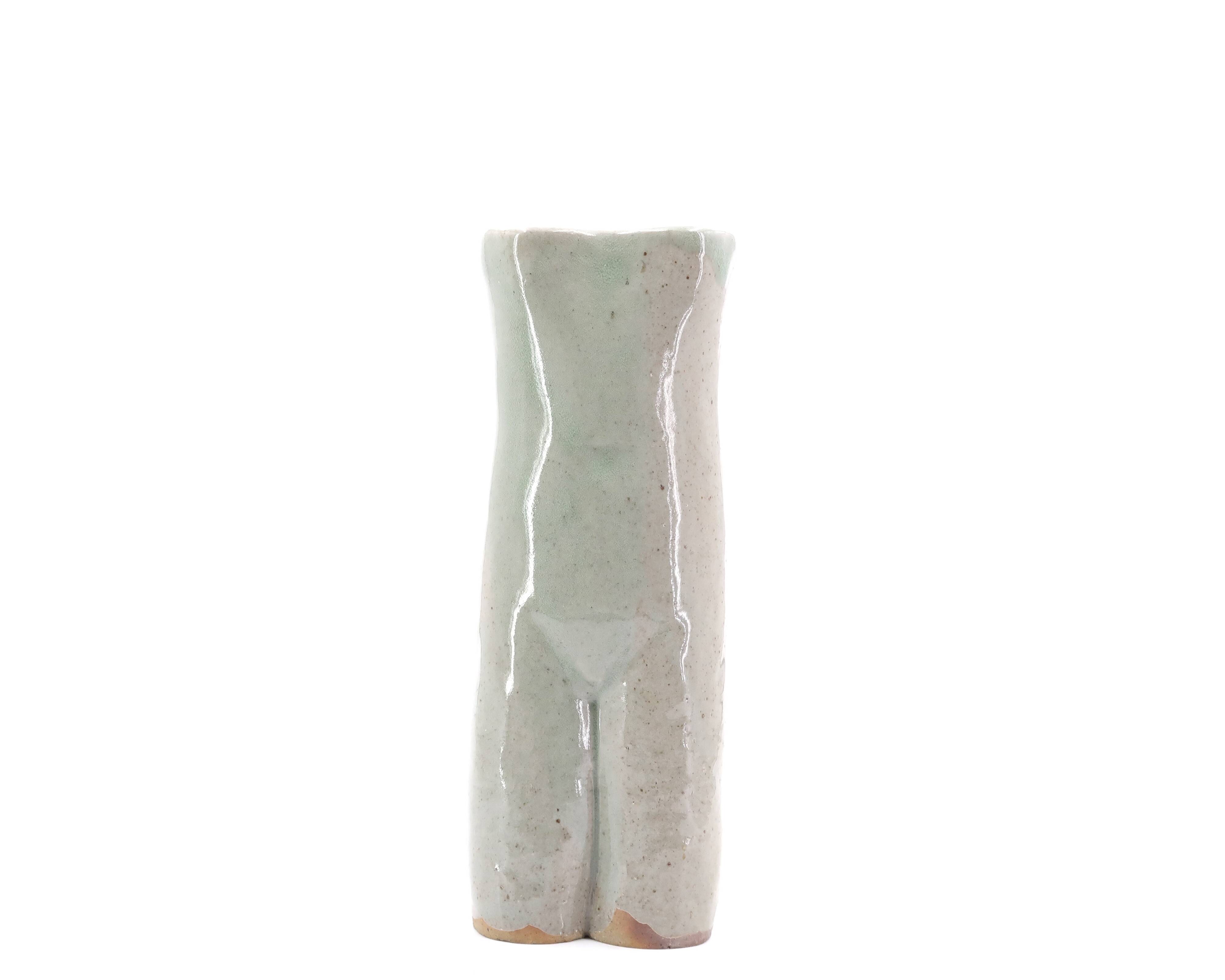 Anthropomorphic Celadon ceramic vase by Martin Hammond