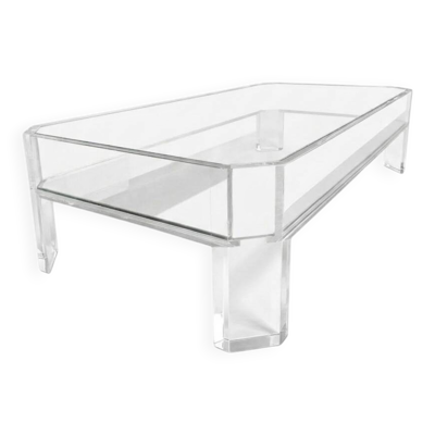 Table Basse Design Marc Micoud Plexiglas/Lucite et Verre - 1980