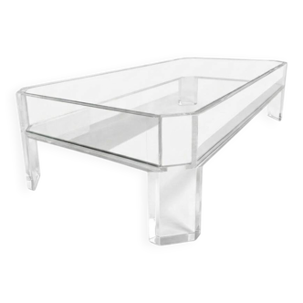 Coffee Table Design Marc Micoud Plexiglas/Lucite and Glass - 1980