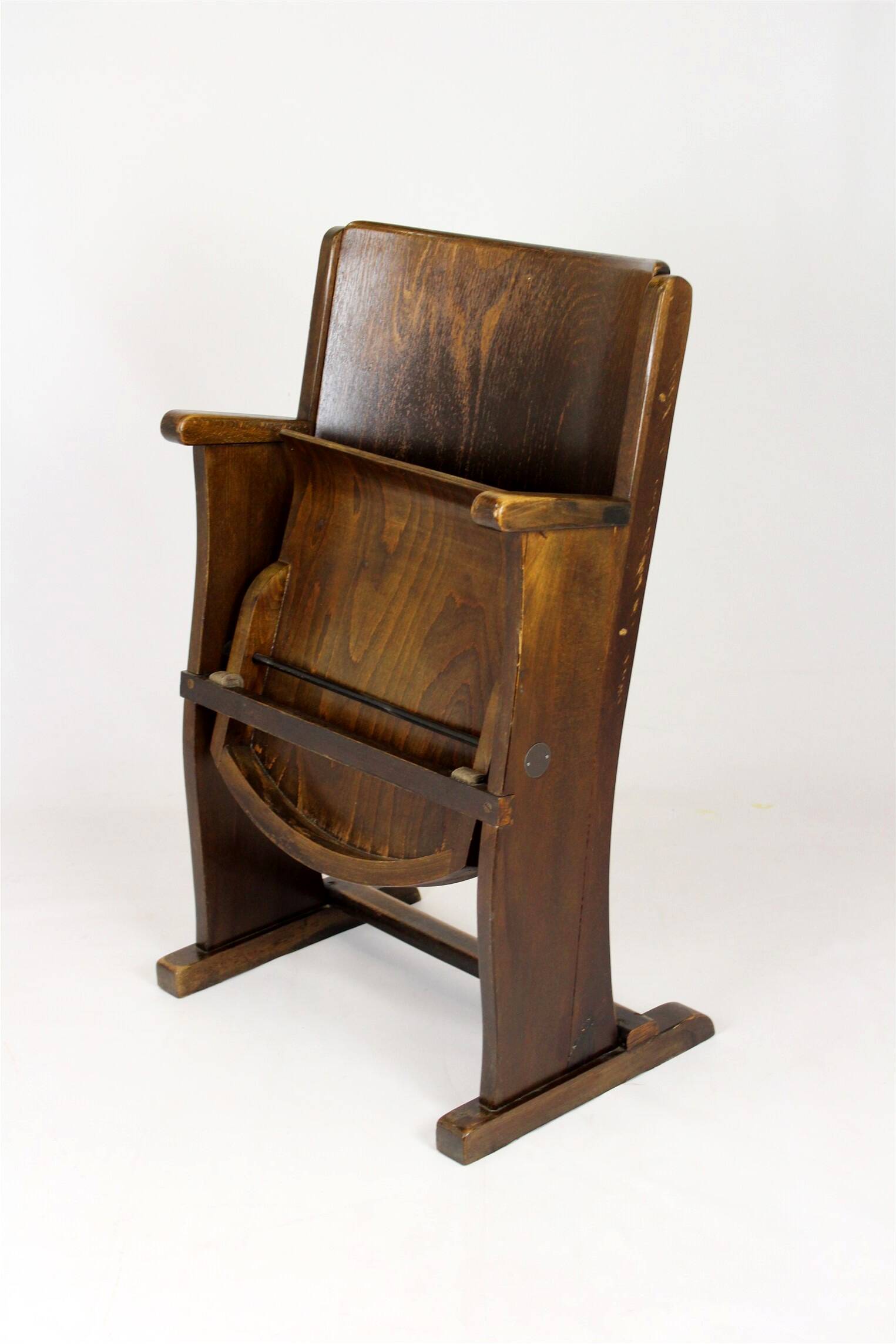 Vintage Cinema Chair TON (Thonet), 1940s Czech, Wooden Theatre Seat