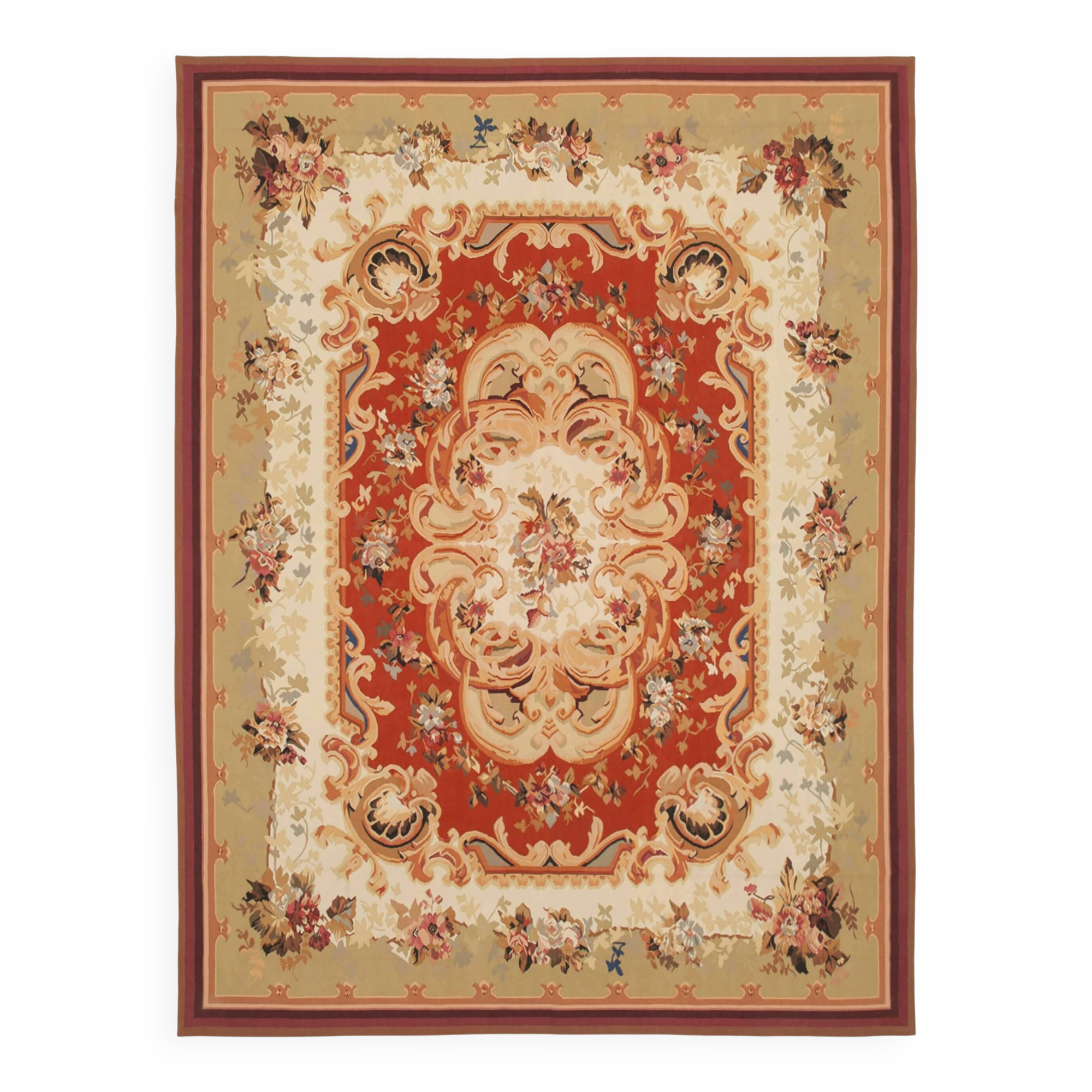 Handmade European Vintage Aubusson Kilim 265 cm x 362 cm