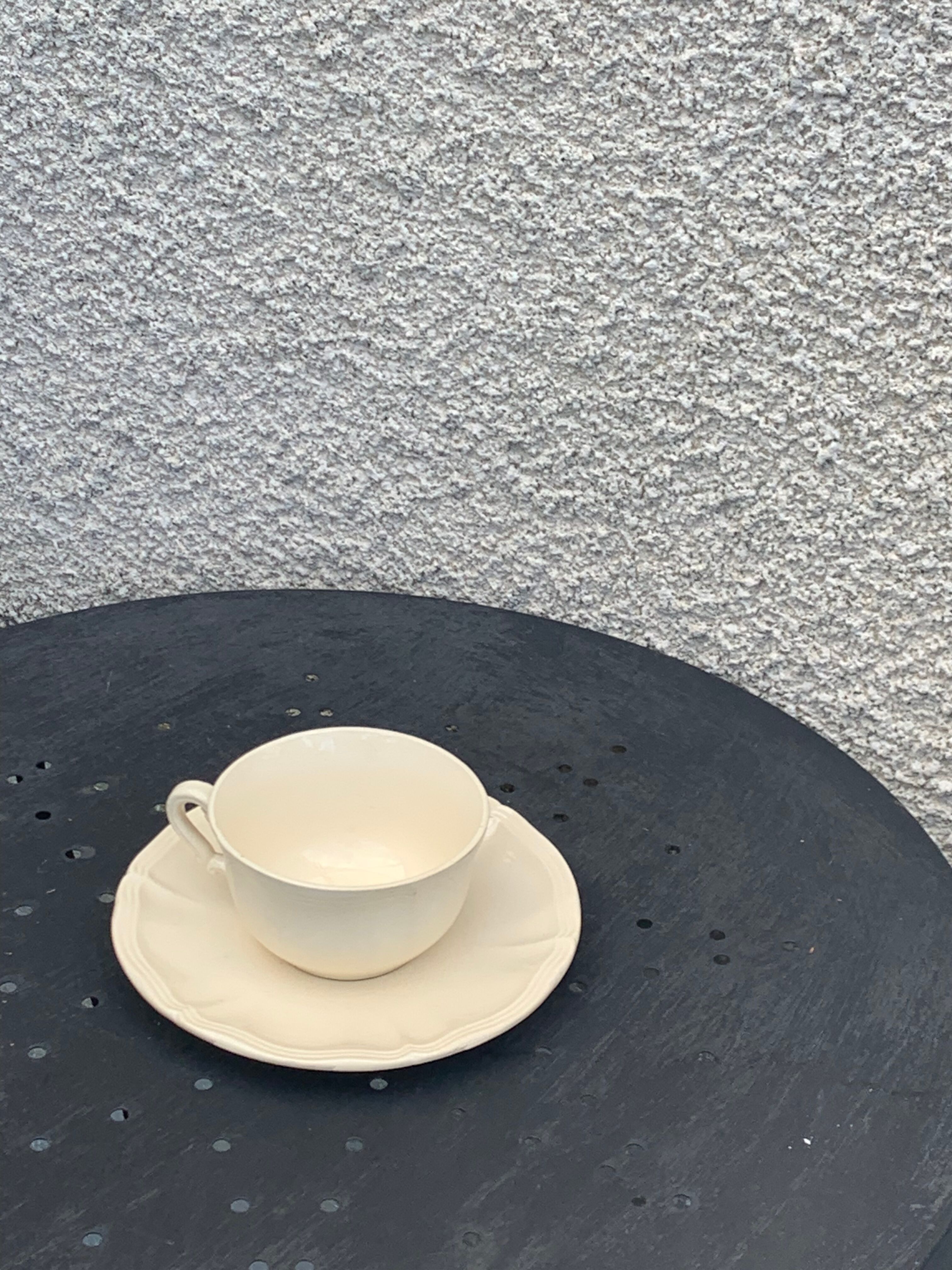 Digoin sarreguemines earthenware tea set consisting of 15 pieces antique cream
