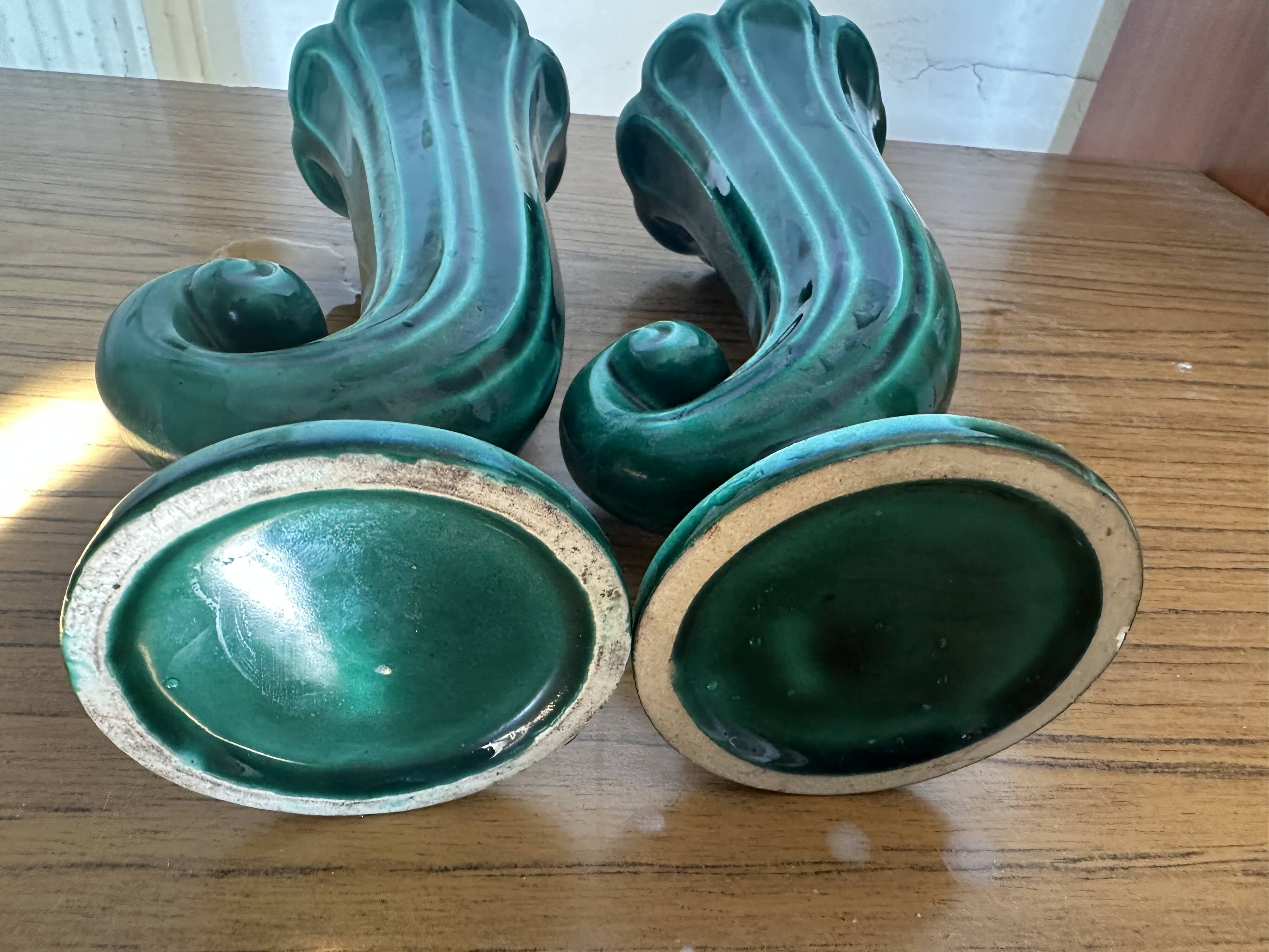 Pair of Art Deco vases circa 1920 - green glazed ceramic