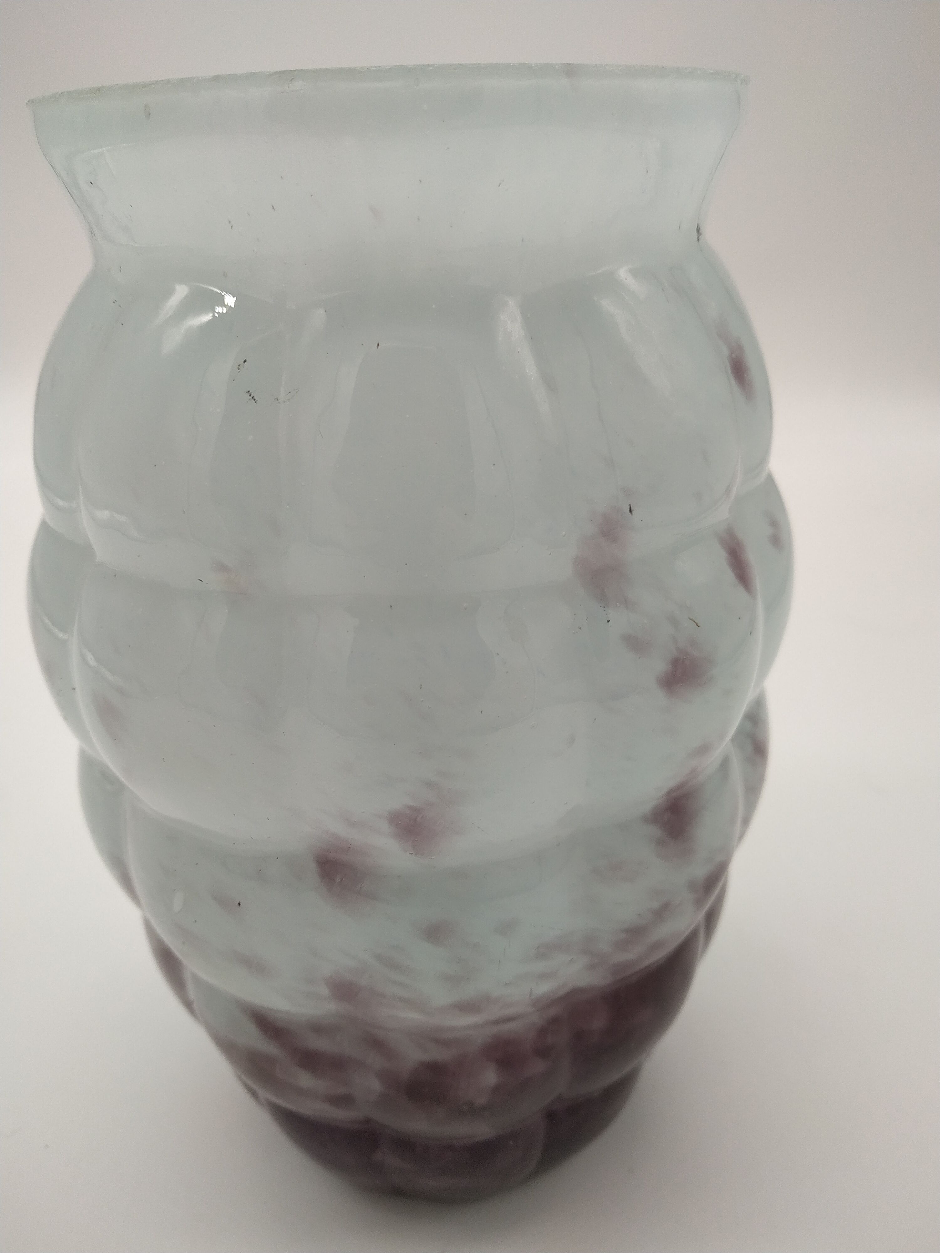 Vase en verre art déco cyan et prune
