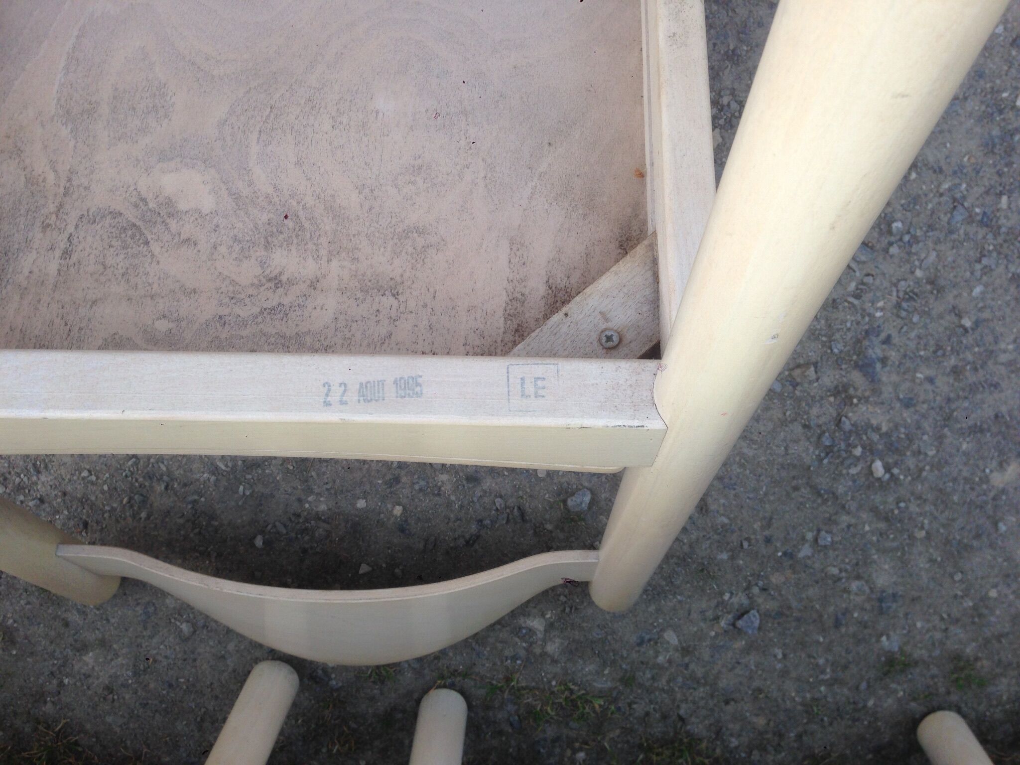 Original white lace-up vintage chairs (series of 8) stamp manufacturer L E 1995
