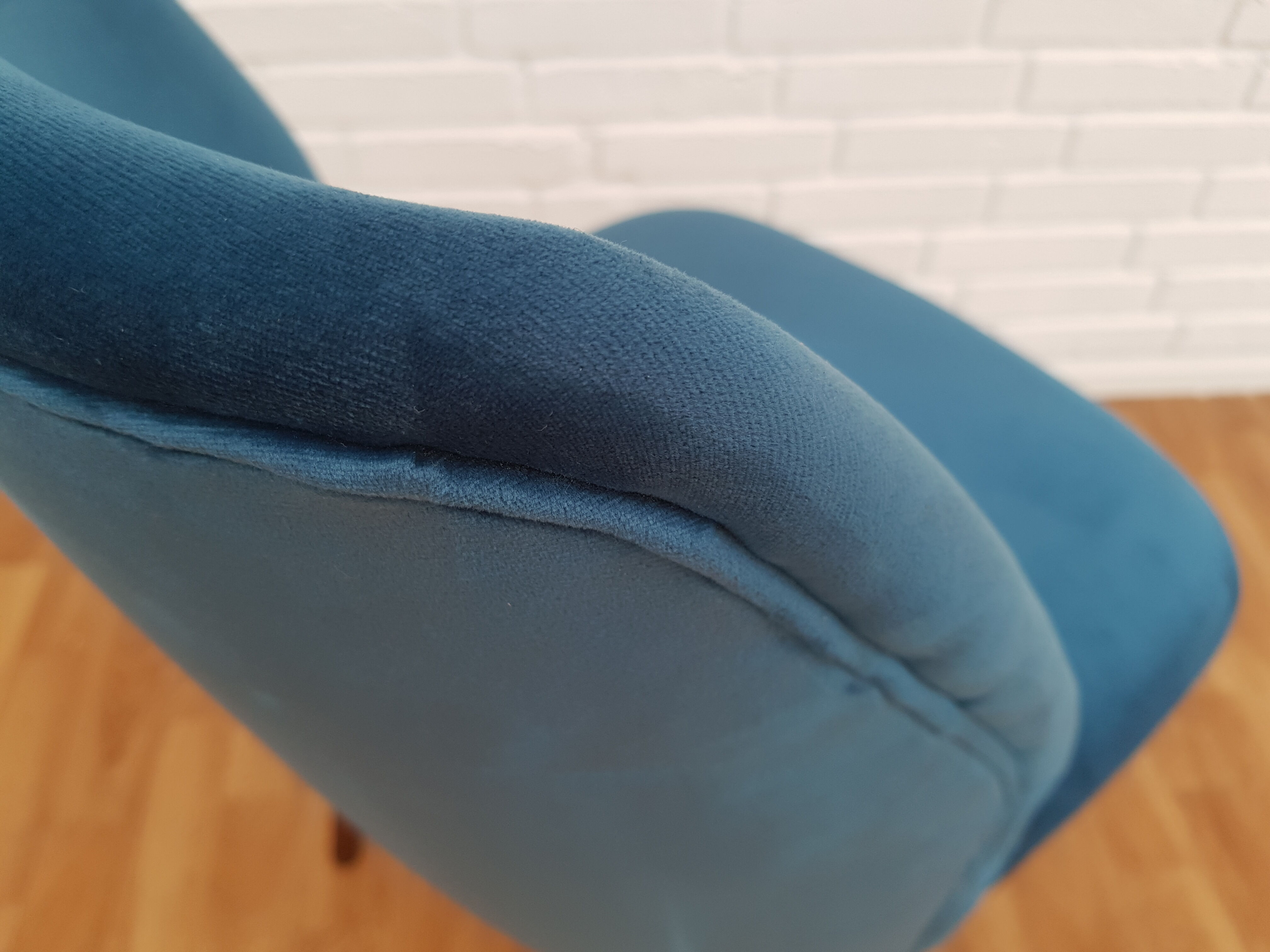 Armchair in velvet with stained beech legs, 60s