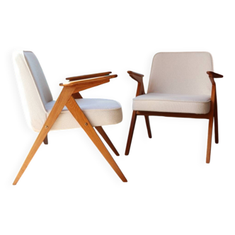 Deux fauteuils Mid-Century à blanc boucle après rénovation