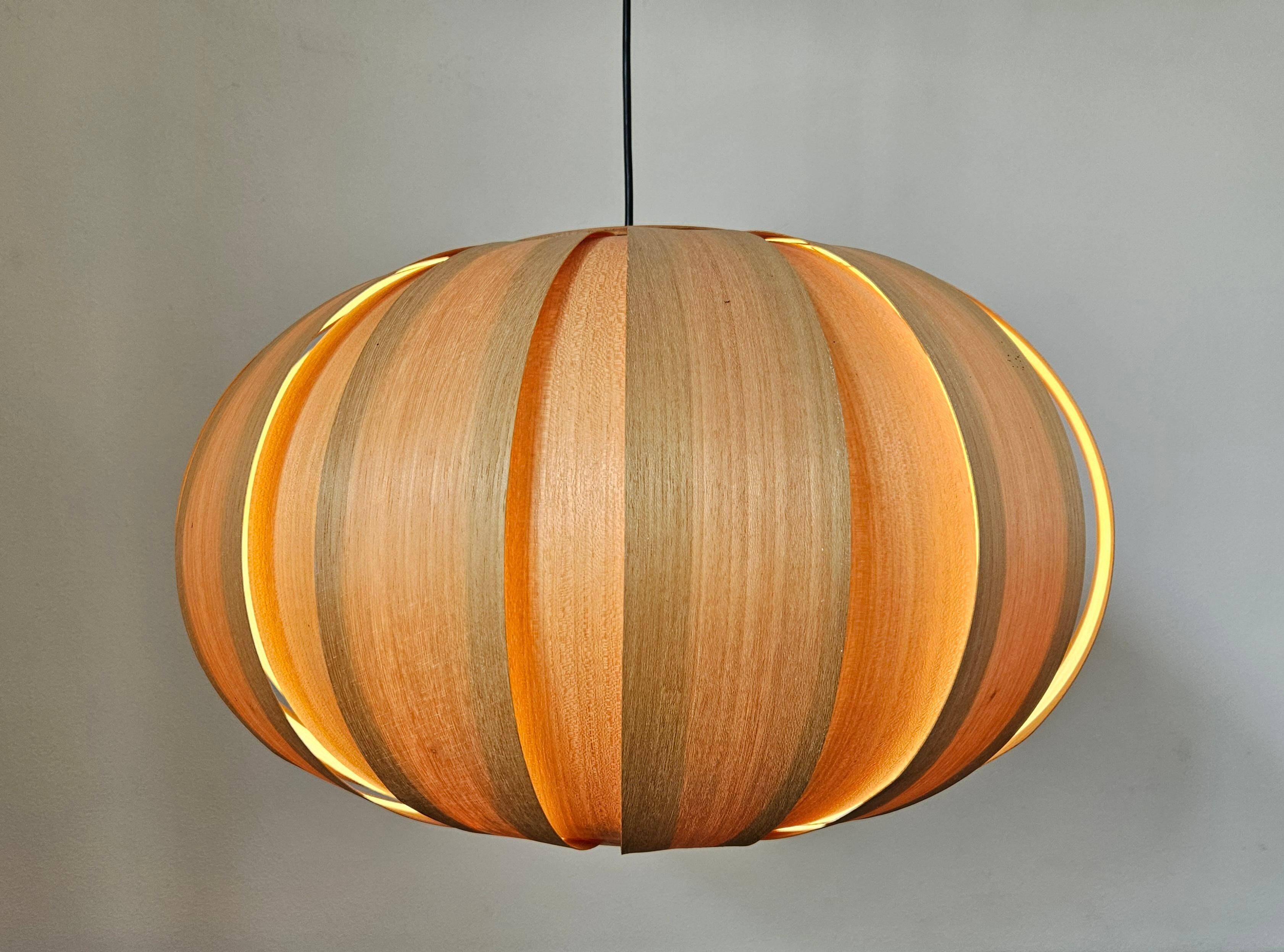 Large Veneer Rare Midcentury Pendant, Denmark, 1960s